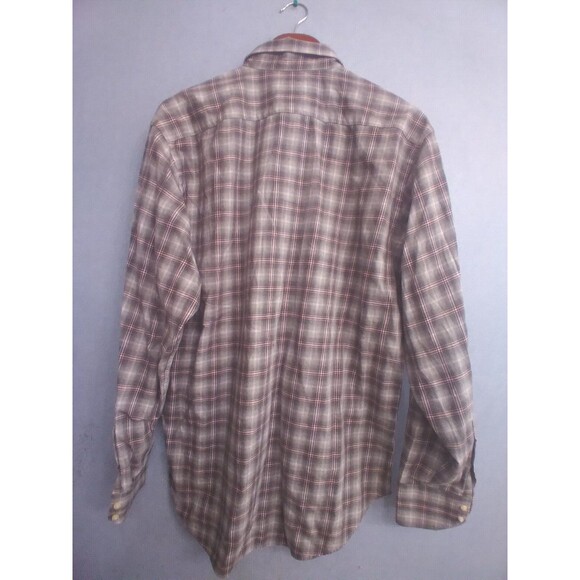 Classic Brown Plaid Button-Down Shirt Long Sleeve Casual Collared - Picture 4 of 4